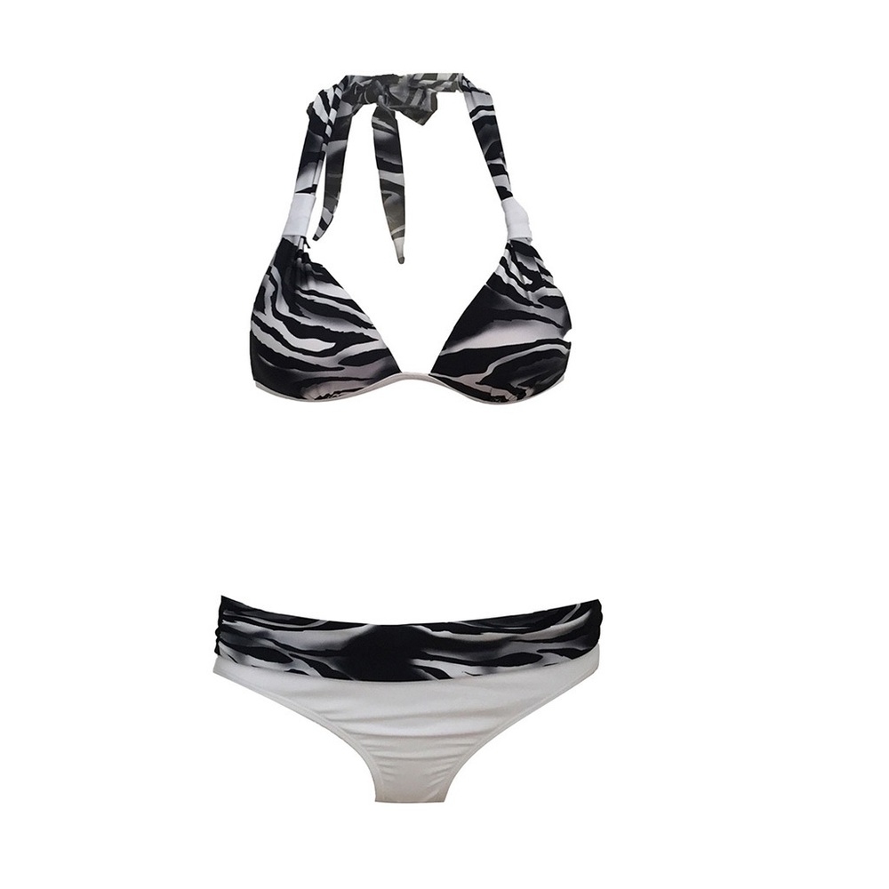 Push up bikini set with fold over waistband, synched bottom